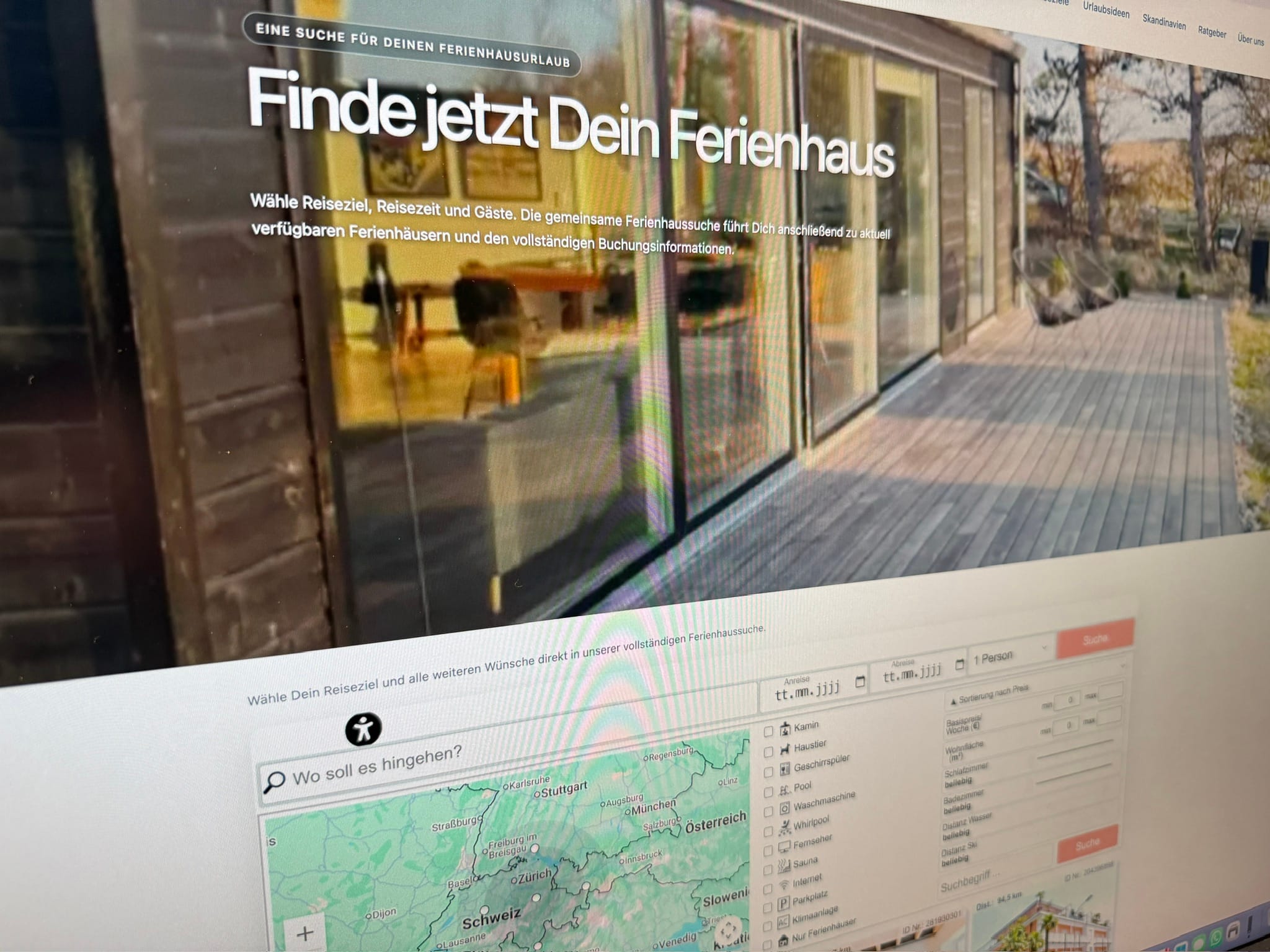 Ferienhaussuche und Buchungsmaske auf Ferienhaus-Experten.de